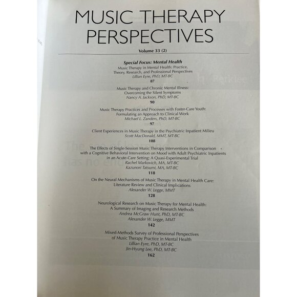 Music Therapy Perspectives Vol 33 Issues 1 & 2  Considering Theory In Practice - Picture 10 of 12